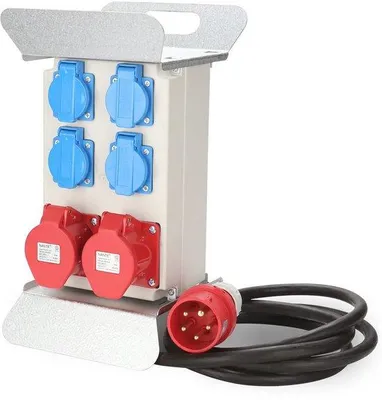 Zdjęcie produktu dla Rozdzielnica zasilająca do budowy, 2 x 16 A CEE, 400 V + 4 x 230 V, IP44, z kablem i wtykiem