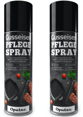 Produktbild von Oputec 2 x 500ml Gusseisen-Pflegespray - Ideales Grillzubehör zum Schutz & der Pflege von Gussrosten, Pfannen, Töpfen, Dutch Oven, Grillrosten, Brätern aus Gusseisen - Cast Iron Antihaft-Schutzspray