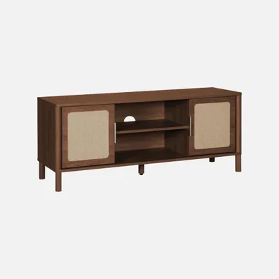 Immagine prodotto di Mobile TV vintage in legno e rattan con 2 ante 120cm, Noce