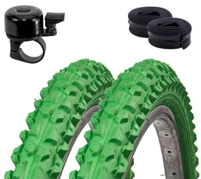 Produktbild von 2 x Roverstone Fahrradreifen 24 x 2,125 (57-507) Grün + 2 Schläuche AV inkl. Fahrradklingel