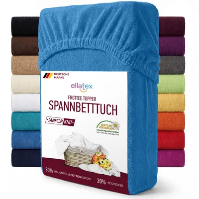 Produktbild von EllaTex FROTTEE TOPPER Spannbettlaken 90x200 – 100x200 Baumwolle – weich & warm, Spannbetttuch für Topper bis 12 cm, in Farbe: Royalblau