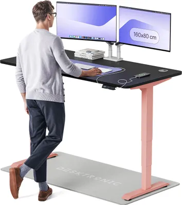 Image de Desktronic HomePro Bureau électrique réglable en hauteur 160x80cm rose/noir avec fonction mémoire, technologie anti-collision, ports de recharge USB-A et USB-C