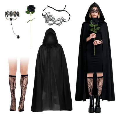 Immagine prodotto di Mantello nero con cappuccio, confezione da 6 pezzi - Costume di Halloween per donne