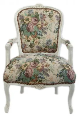 Produktbild von Casa Padrino Barock Salon Stuhl Blumen Muster/ Antik Weiß - Antik Design Möbel