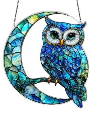 Uil Suncatcher Teal, Acryl-Fensterdeko 17,5x20 cm