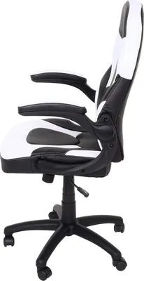 Obrázok produktu pre Kancelárska stolička HWC-K13, otočná herná stolička, ergonomická, nastaviteľná podrúčka, Imitácia kože ~ čierno-biela