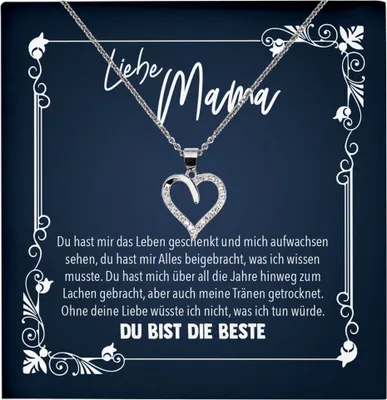 Produktbild von 22Feels Echt Silber Halskette - Liebe Mama Geschenk Geburtstag Muttertag Mutter Schmuck Set für Frauen - Herz Anhänger, Karte