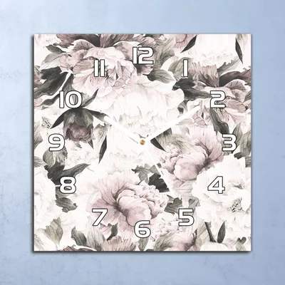 Produktbild von Deko Glasuhr Wanduhr 30x30 Blumen Pfingstrosen Quarz Küchenuhr Bürouhr