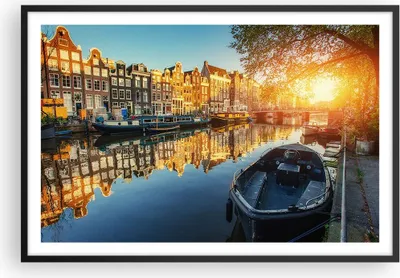 Produktbild von Gerahmtes Poster - Schwarzer Rahmen - Kanal Boot Amsterdam Wasser - 91,5x61 cm - Wand Bild - Wanddeko - Wandbilder - Wandposter - Bilderrahmen - Bilder - Kunstdruck - Wandbild - P2BAA91x61-2857