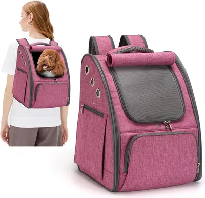 Produktbild von Atmungsaktiver Hunderucksack | Faltbarer Katzenrucksack für kleine Hunde und Katzen - Rot