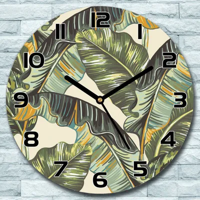 Produktbild von Wanduhr aus Glas Rund fi 30 Palmblätter Exotisch Quarz Deko Schlafzimmer Büro