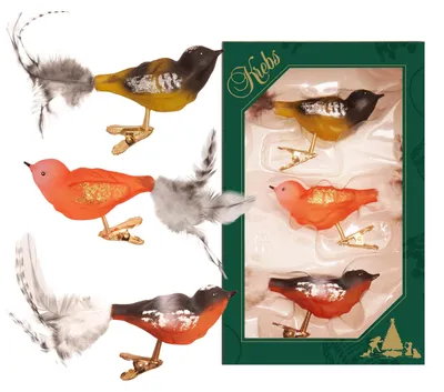 Produktbild von Krebs Glas Lauscha Weihnachtsbaumschmuck 3er Set - Vögel auf Clip - Natur Transparent - aus Glas - ca. 9cm