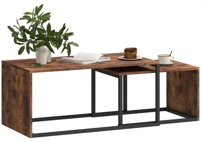 Productafbeelding van Set van 2 salontafels, bijzettafels, spaanplaat, metaal, 90 x 48 x 42 cm / 59 x 42 x 36 cm, zwart+bruin