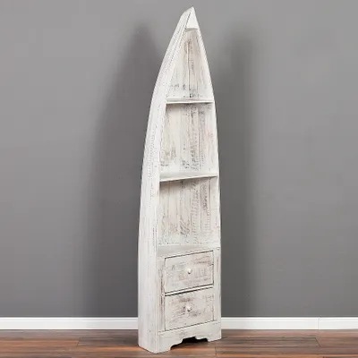 Produktbild von Massivholz Bootsregal / Bücherregal LACI White Wash 195cm