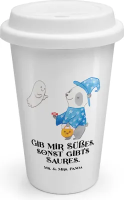 Produktbild von Mr. & Mrs. Panda Thermobecher Panda Zauberer - Weiß - Geschenk, Gespenst, Halloween Deko, ToGo Kaffeebecher, Trick Or Treat, becher kaffee, To Go, Dekoration