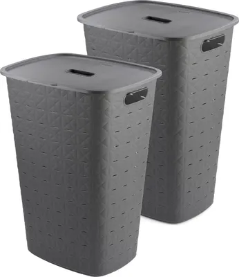 Produktbild von Curver Softex Wäschekorb – 2er-Set, 56 L, mit Deckel, Anthrazit