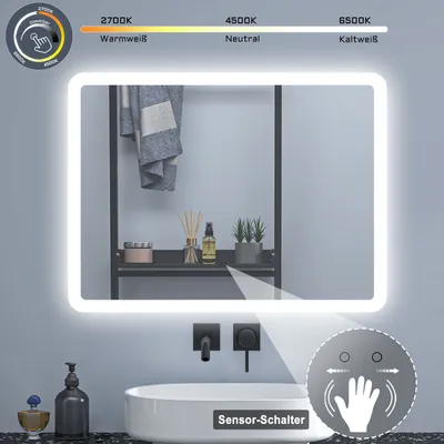Produktbild von LED Spiegel 160×80cm Sensor-Schalter Kalt/Neutral/Warmweiß dimmbar Memory Wandschalter Beschlagfrei Badspiegel IP44 CE