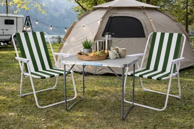 XL 3-teiliges Campingmöbel Set Alu mit Tragegriff Camping 80x60x68cm Grün-weiß