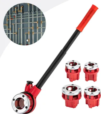 Obrázok produktu pre Ručný závitník na rúrky – sada závitníkov – 6 hláv vrátane 6 mm – BSPT – račňa – veľkosti 6–32 mm – vysokouhlíková oceľ – úložný kufrík – čierna farba