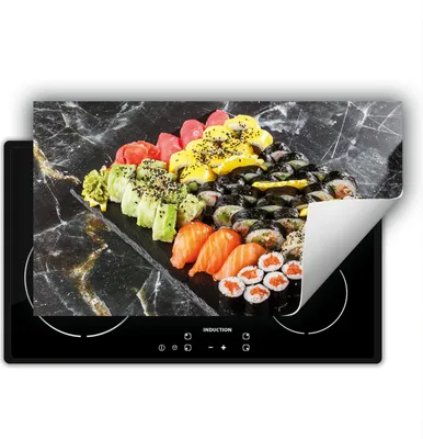 Image de DarHaus Plaque de recouvrement pour four 90x52 cm Tapis antidérapant Enroulable, sushi - Marbre