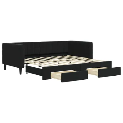 Zdjęcie produktu dla vidaXL Łóżko dzienne rozkładane z szufladami czarne 90x190 cm aksamitne