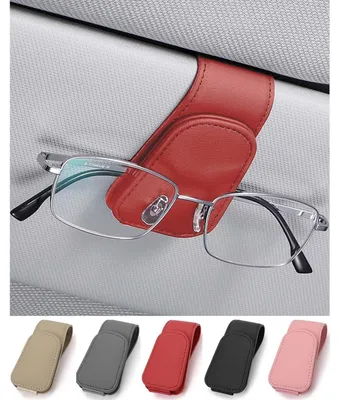 Produktbild von Brillenhalter für Auto Sonnenblende, Leder, Ticket-Kartenclip, Rot, 9.5cm x 4.5cm
