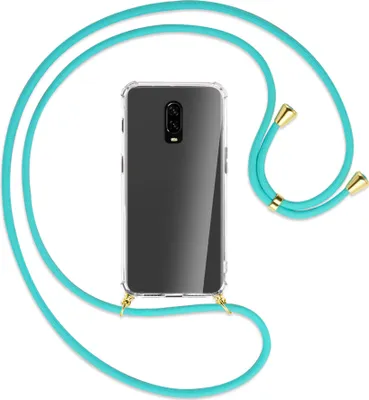 Produktbild von Handykette Backcover-Schutzhülle mit Band (Metall goldfarben) für OnePlus 6T, OnePlus 7 - türkis