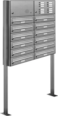 Produktbild von 12er V2A Edelstahl Briefkasten Standanlage Freistehend mit Klingel