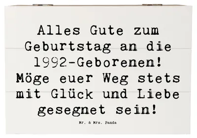 Produktbild von Mr. & Mrs. Panda Box Spruch 1992 Geburtstag 22 x 15 cm - Weiß - Geschenk, Aufbewahrungsbox Holz, Glückwünsche, Alter, Geburtstagsgruß, 1992-Geborene, Truhe, Geschenkbox