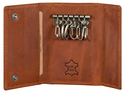 Produktbild von Benthill Schlüsselmappe Echt Leder | Damen & Herren Schlüsseletui mit Platz für 6 Schlüssel | Schlüsseltasche mit 2 Kreditkartenfächer