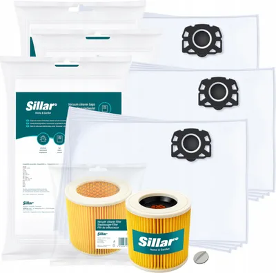 Produktbild von Sillar 12x Staubsaugerbeutel Vlies + Filter für Kärcher WD2 WD3 SE4001 SE4002 Ersatz 2.863-314.0