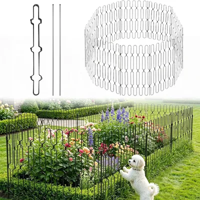 Metall-Gartenzaun, klappbar, 80 cm x 4,6 m, 10 Paneele, schwarz