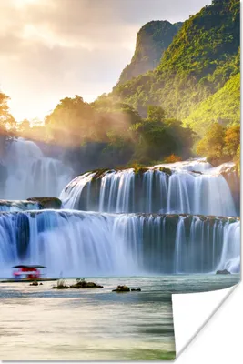 Produktbild von MuchoWow® Poster Wasserfall - Pflanzen - Sonne - Wasser - Natur 120x180 cm - Kunstposter
