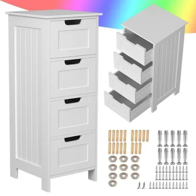 Image de Armoire de salle de bain blanche, 4 tiroirs, dimensions 30x30x82,4 cm, en MDF, étanche