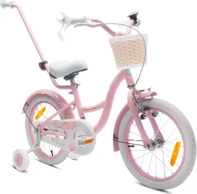Produktbild von Mädchenfahrrad 16 Zoll Glocke Zusatzräder Schubstange Flower Bike Rosa
