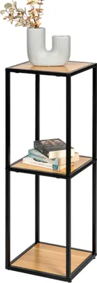 Produktbild von eluno Standregal aus mattschwarzem Metall mit 3 Holzablageflächen, höhenverstellbare Füße, Bücherregal, Badezimmerregal, Lagerregal, vielseitig einsetzbar, viel Platz für Bücher, Pflanzen und Deko