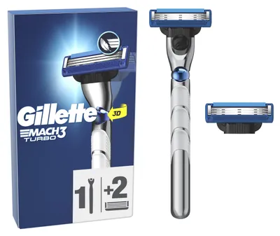 Produktbild von Gillette Mach3 Turbo Herrenrasierer, 1 Griff, 2 Klingen, mit Gleitstreifen für f