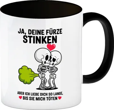 Produktbild von Skelett Pärchen - Ja, deine Fürze stinken Kaffeebecher in schwarz