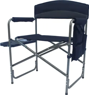 Produktbild von Aga Campingstuhl mit Tisch & Seitentasche Grau / Schwarz – Faltbarer Regiestuhl mit Armlehnen, Aluminiumgestell, bis 100 kg, für Outdoor, Angeln & Garten