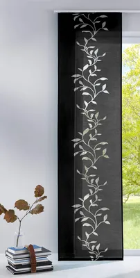 Paneelgardine 245x60 cm Schwarz, Blattmuster, Raumteiler