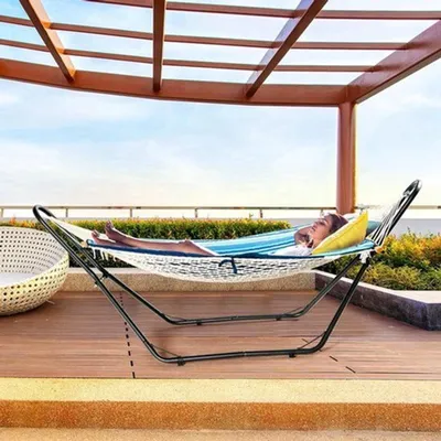 Image de Support pour hamac - Noir - Métal - 280x90x115 cm - Pour jardin et camping