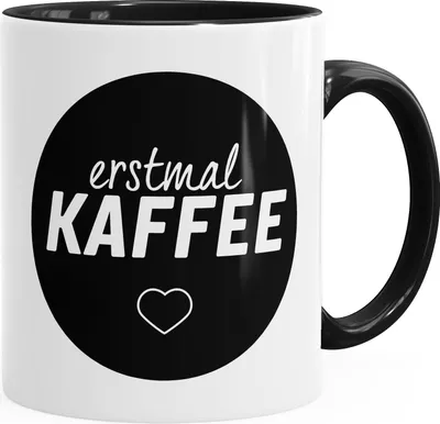 Produktbild von Kaffee-Tasse mit Innenfarbe Erstmal Kaffee MoonWorks® schwarz unisize