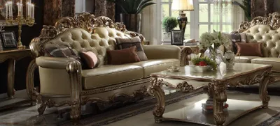 Image de Canapé Chesterfield classique, modèle trois places, revêtement en tissu, style baroque
