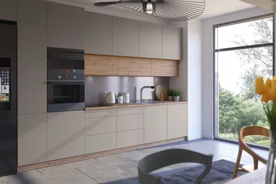 Produktbild von Küchenzeile – Küchenblock – Einbauküche – Komplettküche – Singleküche – Nexa  – K18-G400 – 400 cm – Beige & Woodline Ohne Arbeitsplatte & Elektrogerät