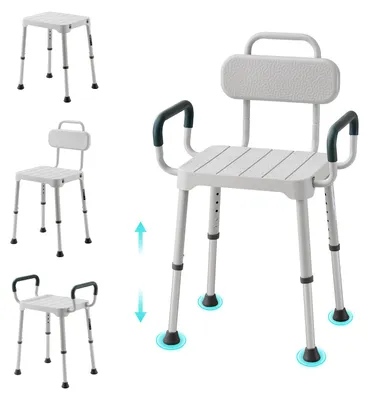 Obrázok produktu pre VEVOR, sedadlo do sprchy, nosnosť 181,4 kg, 6-stupňové nastavenie výšky, s opierkami, rám z hliníkovej zliatiny, vhodné do sprchy alebo vane, vhodné pre seniorov, osoby so zdravotným postihnutím a osoby po zraneniach