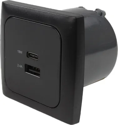 Obrázek produktu pro C-Line Presto Inprojal CBE USB A a C zásuvka 12 / 24 V + rámeček + iso zásuvka karavan černá