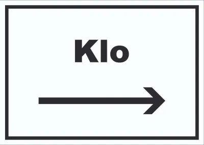 Produktbild von Klo Schild mit Text und Richtungspfeil rechts WC Toilette waagerecht A6 Rückseite selbstklebend