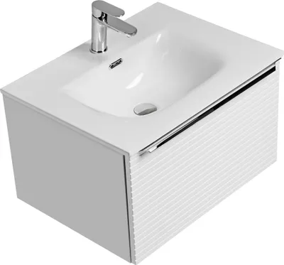 Produktbild von Waschtischunterschrank 60 cm mit Waschbecken aus Keramik LARCIANO-56 in weiß gerilt, B/H/T: 61/41,2/46 cm