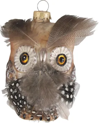 Produktbild von Krebs Glas Lauscha Christbaumschmuck zum Aufhängen - Eule mit Applikationen  10cm - Weihnachtsbaumdekoration aus Glas