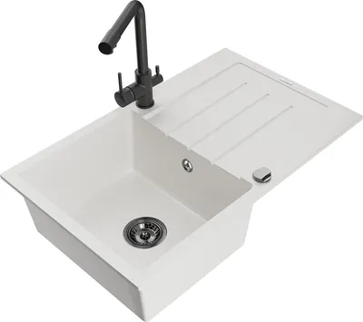 Immagine prodotto di Mexen Bruno lavello in granito a 1 vasca con scolapiatti e rubinetto da cucina Duero, bianco - 6513-20-671600-70